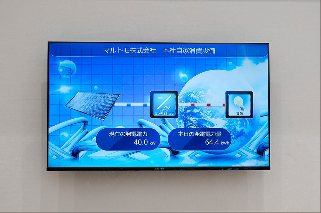 画像:太陽光発電の状況を映し出したモニター
